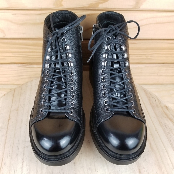 Men's 100% Genuine Leather Black Ankle Boots 7 US Paul Branco Side Zip Lace-up - Picture 2 of 11